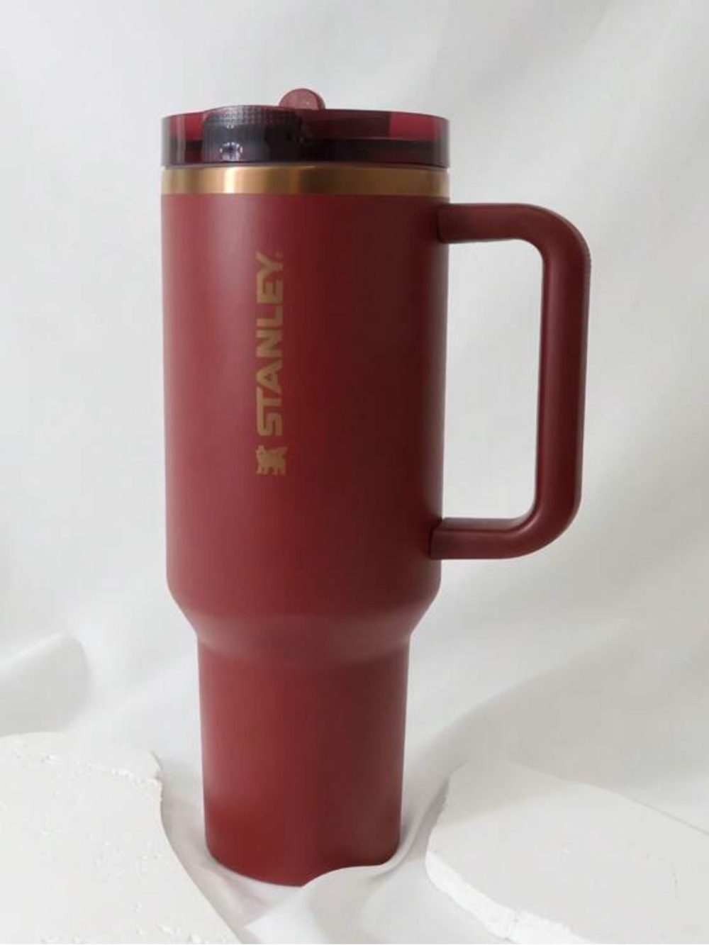 New Stanley burgundy and gold Insulated Mug with Gold Accent and Handle